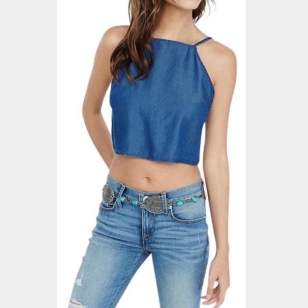 EXPRESS Denim Tie Back Crop-Top